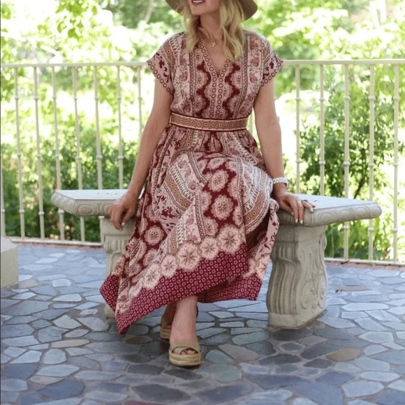 GAL MEETS GLAM Size 14 Maroon combo Liza Carly dress